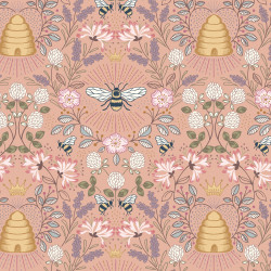Queen Bee - Bee Hive on Peach - by Lewis & Irene - Per 1/4m