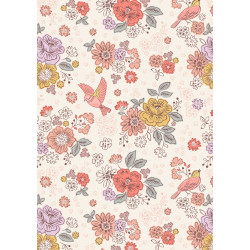 Hannah's Flowers - Songbirds and Flowers on Cream - by Lewis & Irene - per 1/4m
