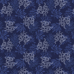 Moontide - Octopus on Dark Blue with Silver Metallic - by Lewis & Irene - per 1/4m