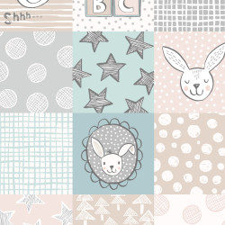 Bella Bunny and Bear - 3 inch nursery squares blue - by Lewis & Irene - per 1/4m