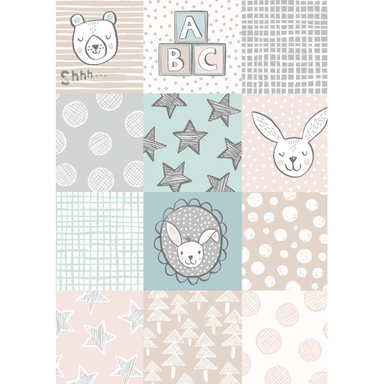 Bella Bunny and Bear - 3 inch nursery squares blue - by Lewis & Irene - per 1/4m