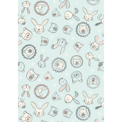 Bella Bunny and Bear - Bella and Bear faces on pale blue - by Lewis & Irene - per 1/4m