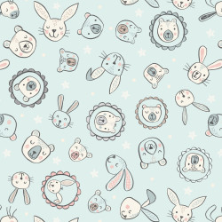 Bella Bunny and Bear - Bella and Bear faces on pale blue - by Lewis & Irene - per 1/4m