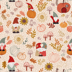 Snuggle Season - Autumn Gnomes on Dark Cream - by Lewis and Irene - per 1/4m