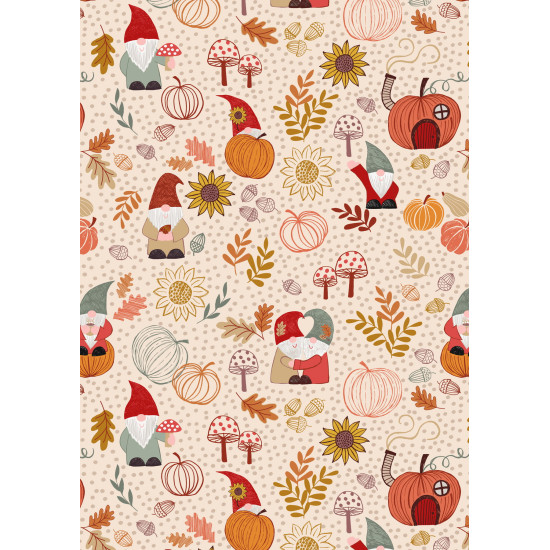 Snuggle Season - Autumn Gnomes on Dark Cream - by Lewis and Irene - per 1/4m