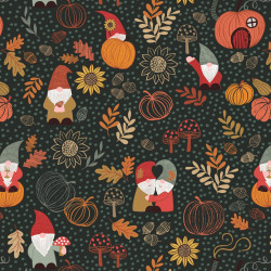 Snuggle Season - Autumn Gnomes on Dark Forest - by Lewis and Irene - per 1/4m