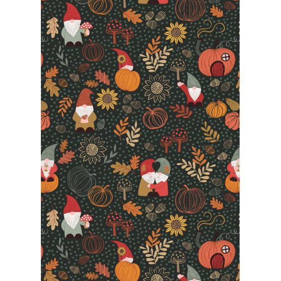 Snuggle Season - Autumn Gnomes on Dark Forest - by Lewis and Irene - per 1/4m