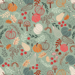 Snuggle Season - Pumpkins on Light Jade - by Lewis and Irene - per 1/4m