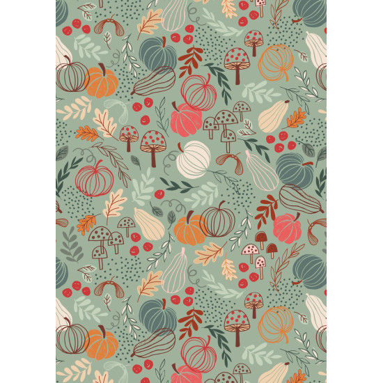 Snuggle Season - Pumpkins on Light Jade - by Lewis and Irene - per 1/4m
