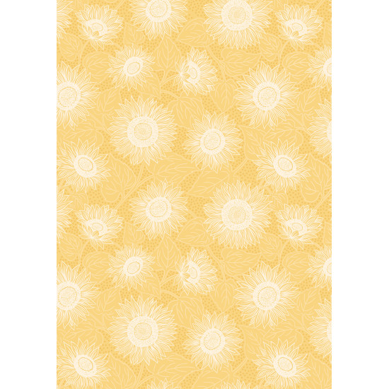Sunflowers - Sunflowers with Leaves on Yellow - Lewis and Irene - per 1/4m