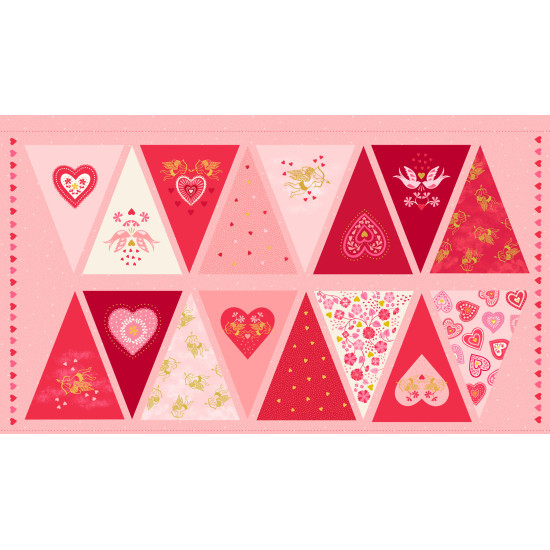 All We Need is Love - Bunting with Gold Metallic Highlights - by Lewis and Irene - Bunting Panel 