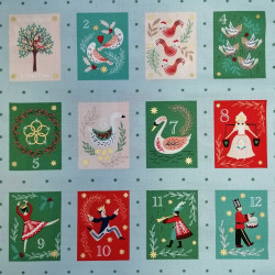 The 12 Days of Christmas Collection - Christmas squares on Winter Blue Panel - by Lewis & Irene - per 30 cm Panel