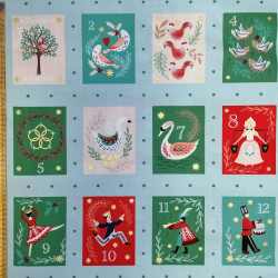 The 12 Days of Christmas Collection - Christmas squares on Winter Blue Panel - by Lewis & Irene - per 30 cm Panel