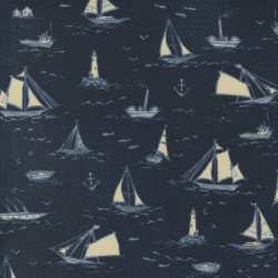 To The Sea - Sails - Dark Ocean - by Janet Clare for Moda - per 1/4m
