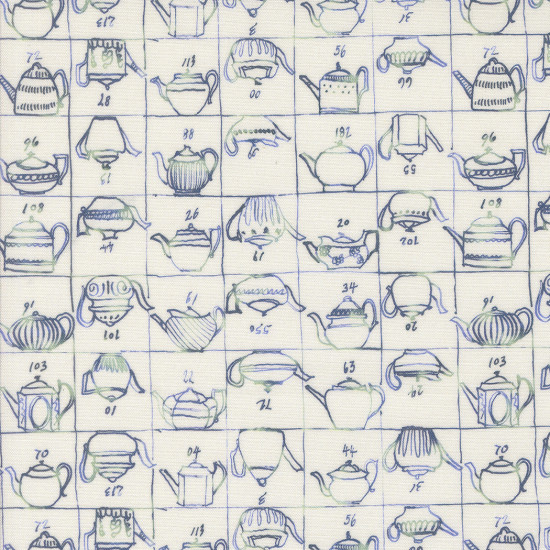 Larking - Teapots on Porcelain - Janet Clare - Moda - per 1/4m