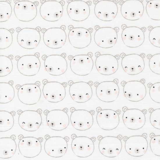 D is for Dream - Bear Faces on White - by Paper & Cloth - for Moda - per 1/4 metre
