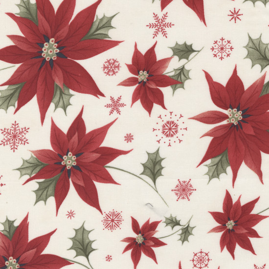 Poinsettia Plaza - Poinsettia on Cream - by 3 Sisters - Moda - per 1/4m