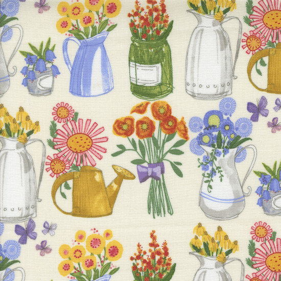 Superbloom - Flower Vases on Cream - by Robin Pickens - Moda - per 1/4m