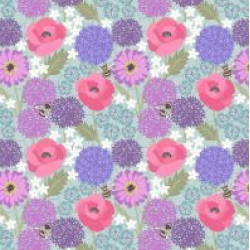 Bee Kind - Allium and Poppies on Blue by Lewis & Irene - per 1/4m