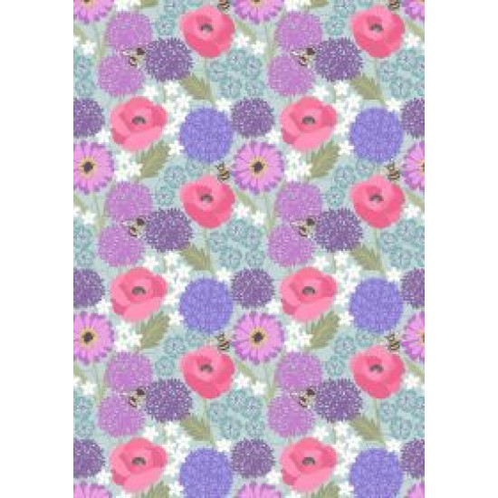 Bee Kind - Allium and Poppies on Blue by Lewis & Irene - per 1/4m
