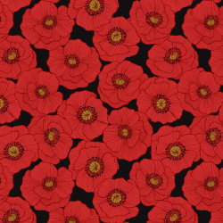 Poppies - Large Poppy on Black by Lewis & Irene - per 1/4m
