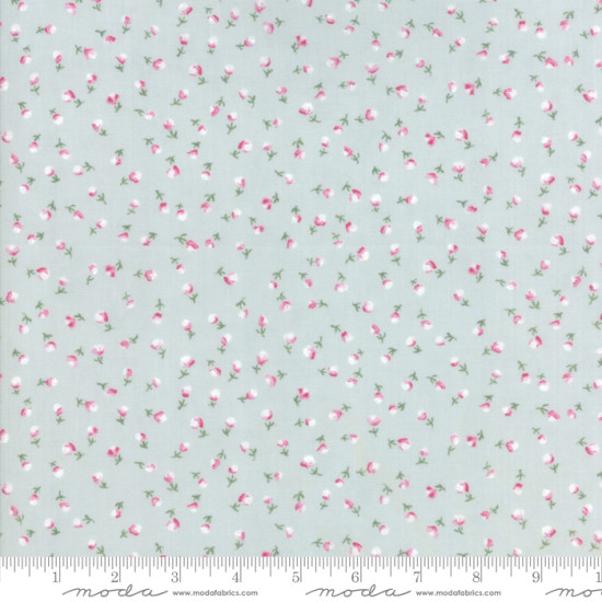 Freya and Friends - Pink Buds on Light Blue - Janet Clare -  Moda - per 1/4m
