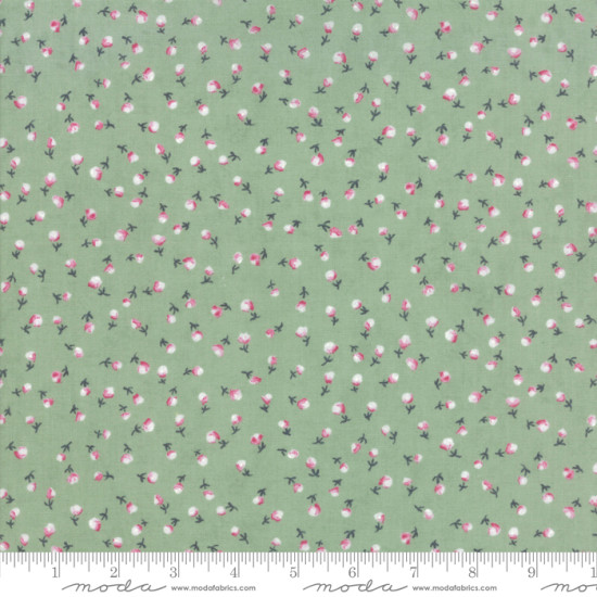 Freya and Friends - Pink Buds on Green - Janet Clare - Moda - per 1/4m