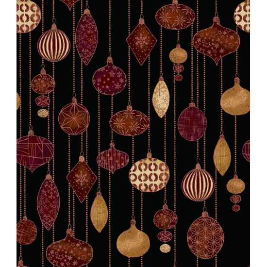 Glimmering Christmas Baubles on Black - by Stof - per 1/4m