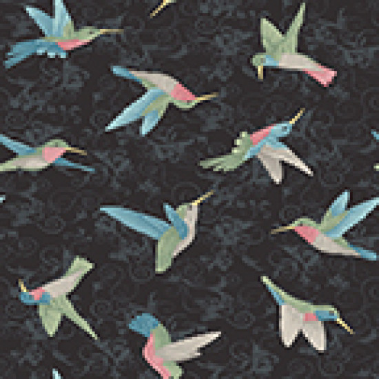 Hummingbird on Black by Benartex - per 1/4m