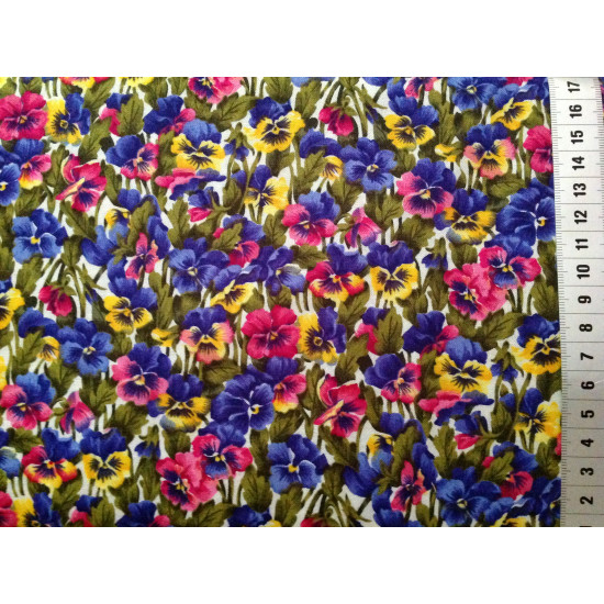 Pansy Bright - Blue Pink Yellow by Fabric Freedom - per 1/4m
