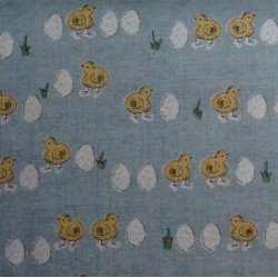 Home Grown - Chicks & eggs on blue - by Makower - per 1/4m