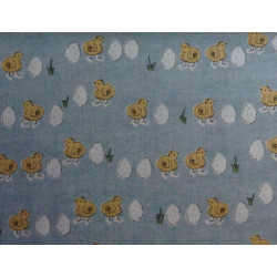 Home Grown - Chicks & eggs on blue - by Makower - per 1/4m