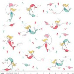 Saltwater - Mermaids on White - by Riley Blake - per 1/4m