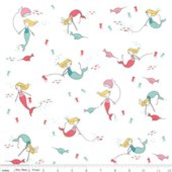 Saltwater - Mermaids on White - by Riley Blake - per 1/4m