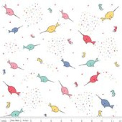 Saltwater - Narwals on White - by Riley Blake - per 1/4m